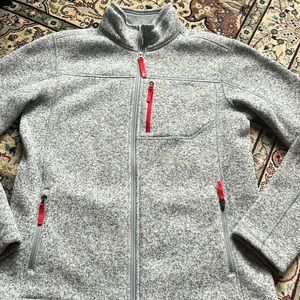 Boys North Face Fleece Gray Marl Red accent zip up Spring